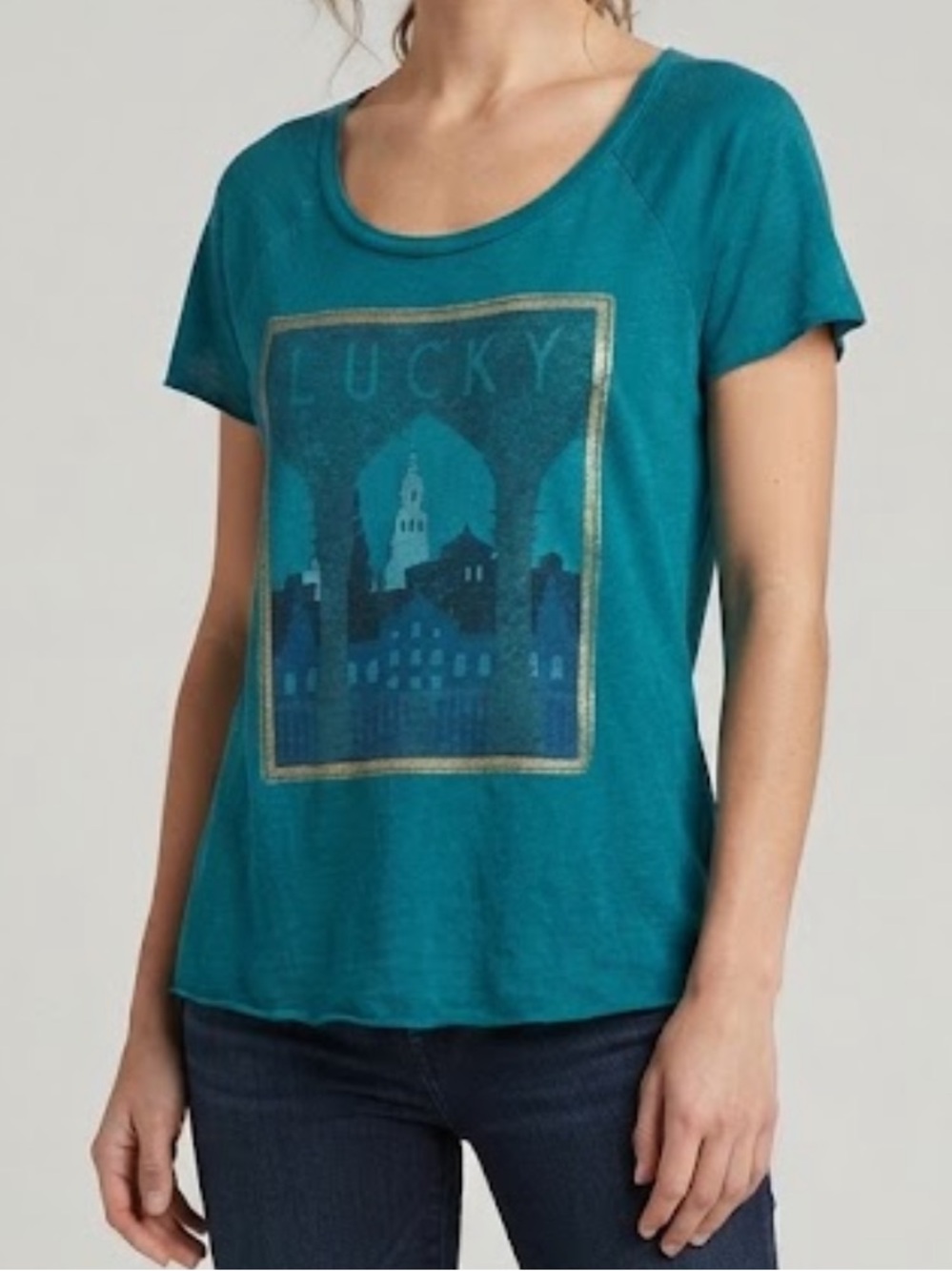 Lucky Brand Teal Cityscape Tee